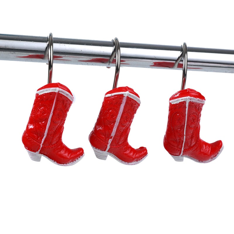 Twofishes Xmas Glod Boots Shower Curtain Hooks Set of 12 Decorative Rust Proof Christmas Red Boots Shower Curtain Rings Pack of 12 (Red Boots) - Image 2